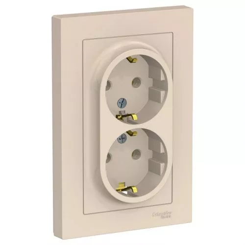 Розетка двойная в сборе с заземлением Systeme Electric Atlas Design бежевый