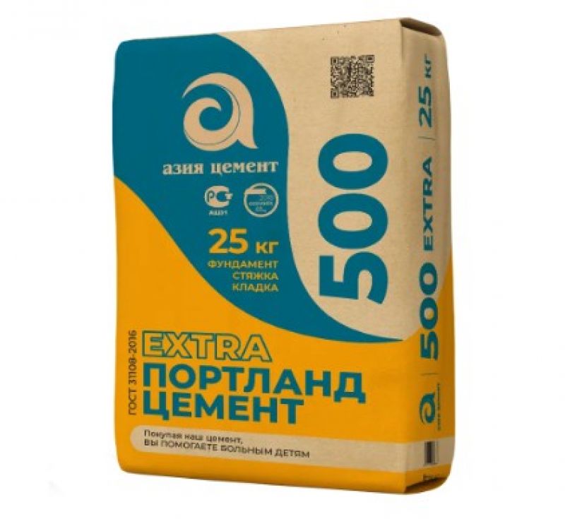 Цемент М-500 Азия Цемент Extra 25 кг ЦЕМ II/А-П 42,5Н ГОСТ 31108-2020