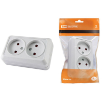 Розетка двойная без заземления наружная TDM Ладога белая