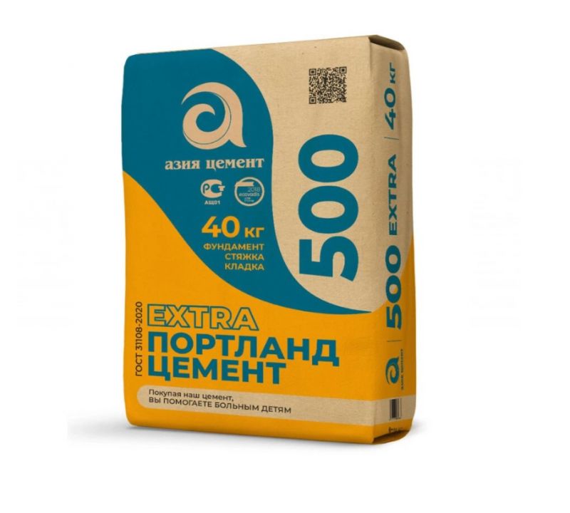Цемент М-500 Азия Цемент Extra 40 кг ЦЕМ II/А-П 42,5Н ГОСТ 31108-2020